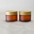 100g Environmental empty bamboo cosmetic lid frosted glass jars/cosmetic lotion bottles/cosmetic bottles and jars